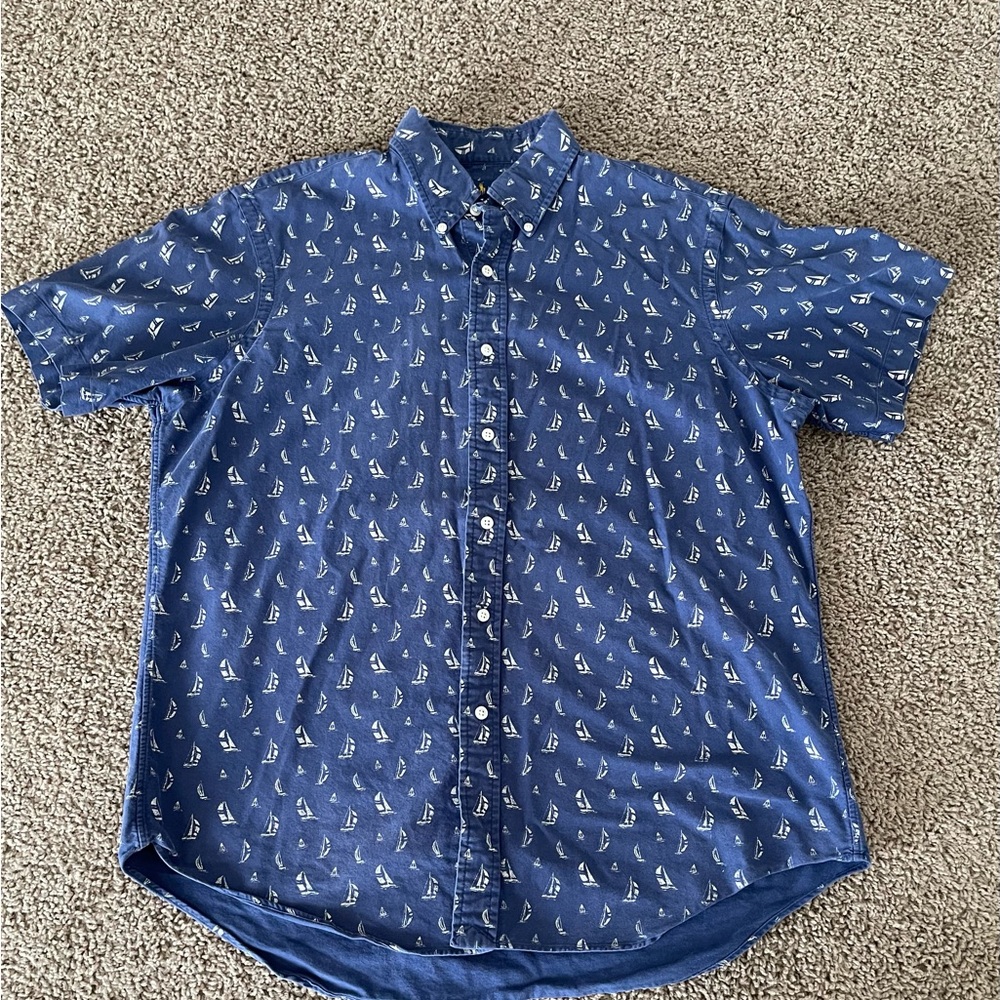 Ralph‎ Lauren short sleeve button down shirt large sailboat 100% cotton travel